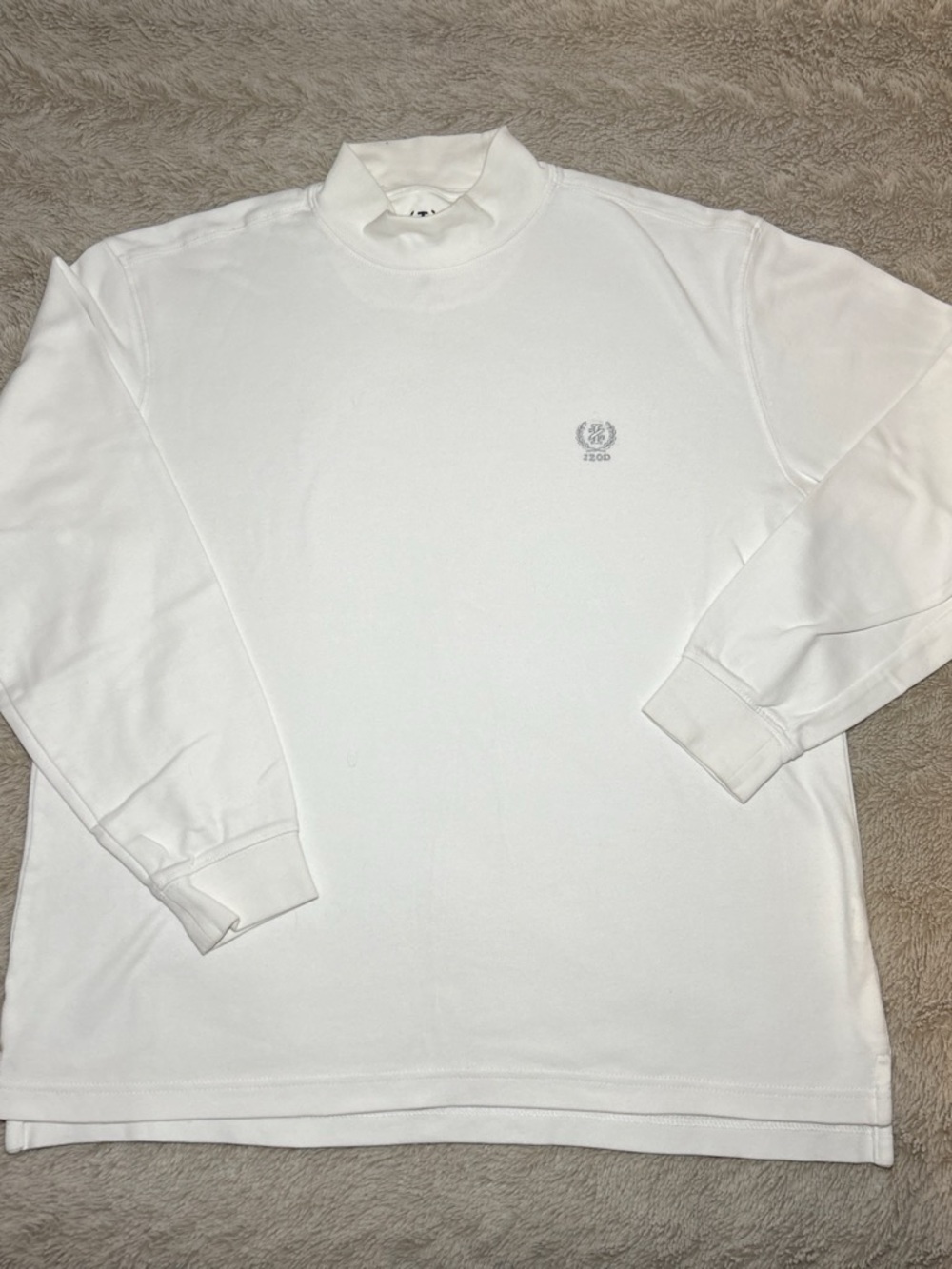 Izod White Mock Neck Long Sleeve Shirt with Subtle Chest Logo